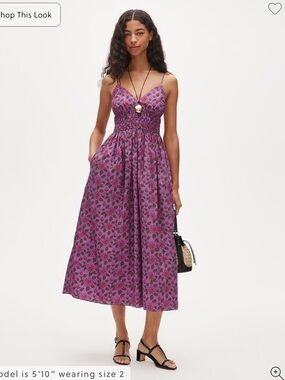 Smocked-waist V-neck dress in iris floral SS26 (retails: $178)